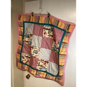 Homemade Infant Baby Quilt Crib Blanket Camper Tent Campfire Theme 34x34